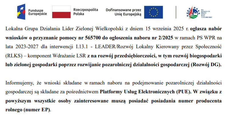 Lider Zielonej Wielkopolski ogłasza nabory wniosków
